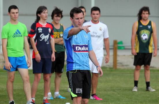 St Pat’s coach Andy Stevens issues instructions at training. Pictures: MATTHEW SMITHWICK