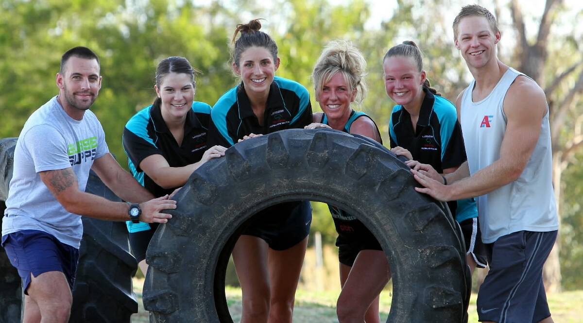 Aussie Supps’ Marty Clarke and Allfit’s Josh Hibbett have been helping Lavington netballers Gemma Coburn, Kate Yensch, Leanne Meredith, and Courtney Mason prepare for the challenge.