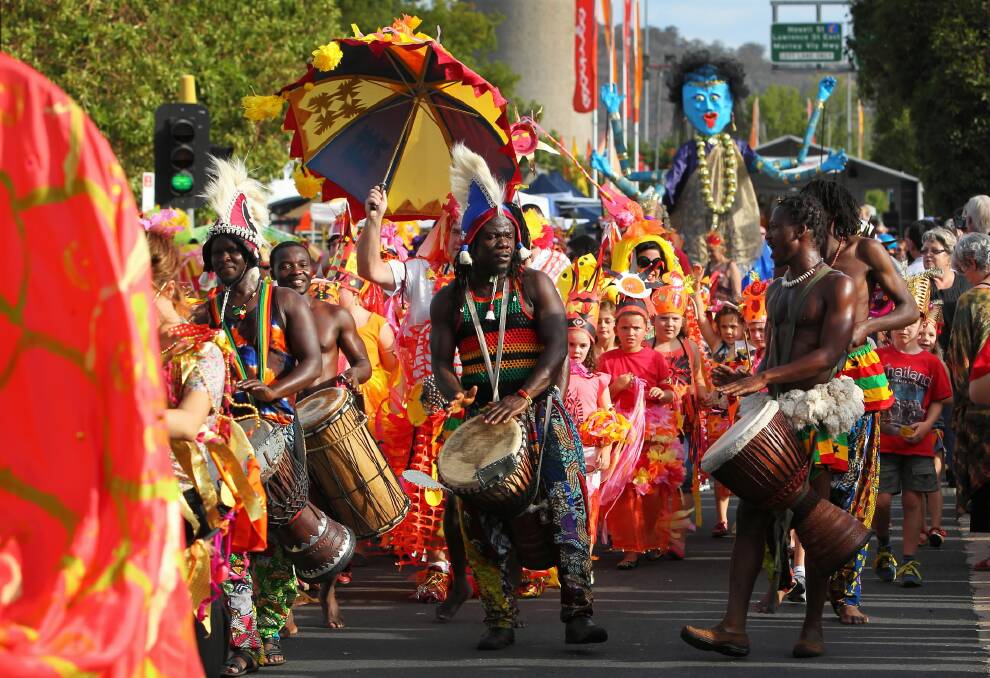 Members of the Asanti Dance Theatre lead the community parade during last year’s Carnivale festival.