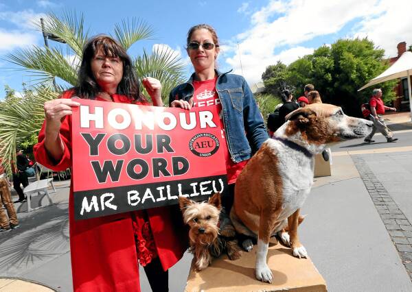 Art teacher Therese King and drama teacher Tanya Harvey vent their feelings. Pictures: JOHN RUSSELL