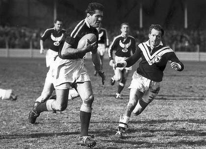 Rex Mossop playing for Manly against Wests, 1959.