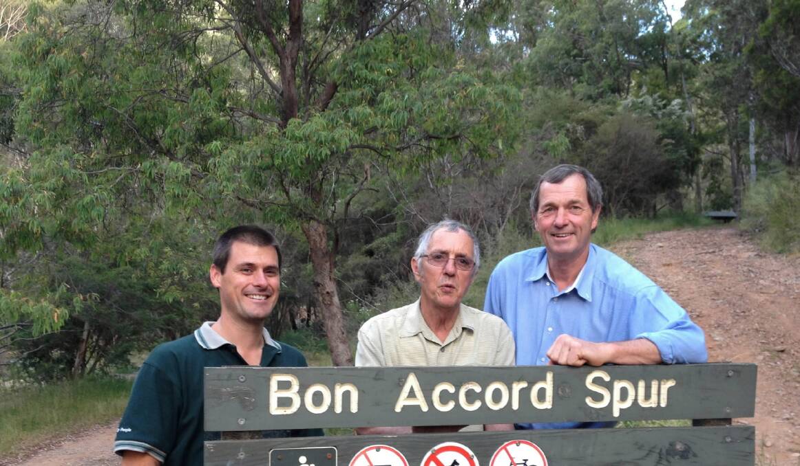 Parks Victoria district manager Ty Caling, John Atkins and Bill Sykes at the Bon Accord track.