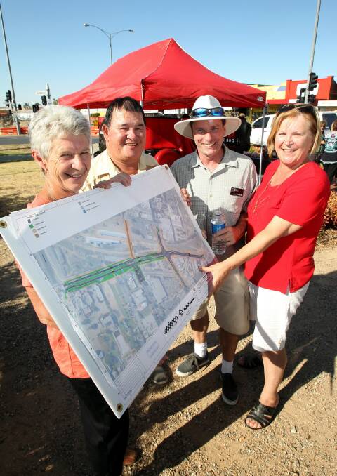 Julie Quin, Alan Sang and Kathy Gamber were happy with the Elgin Boulevard plans, presented by the mayor Rodney Wangman. Picture: Mark Jesser