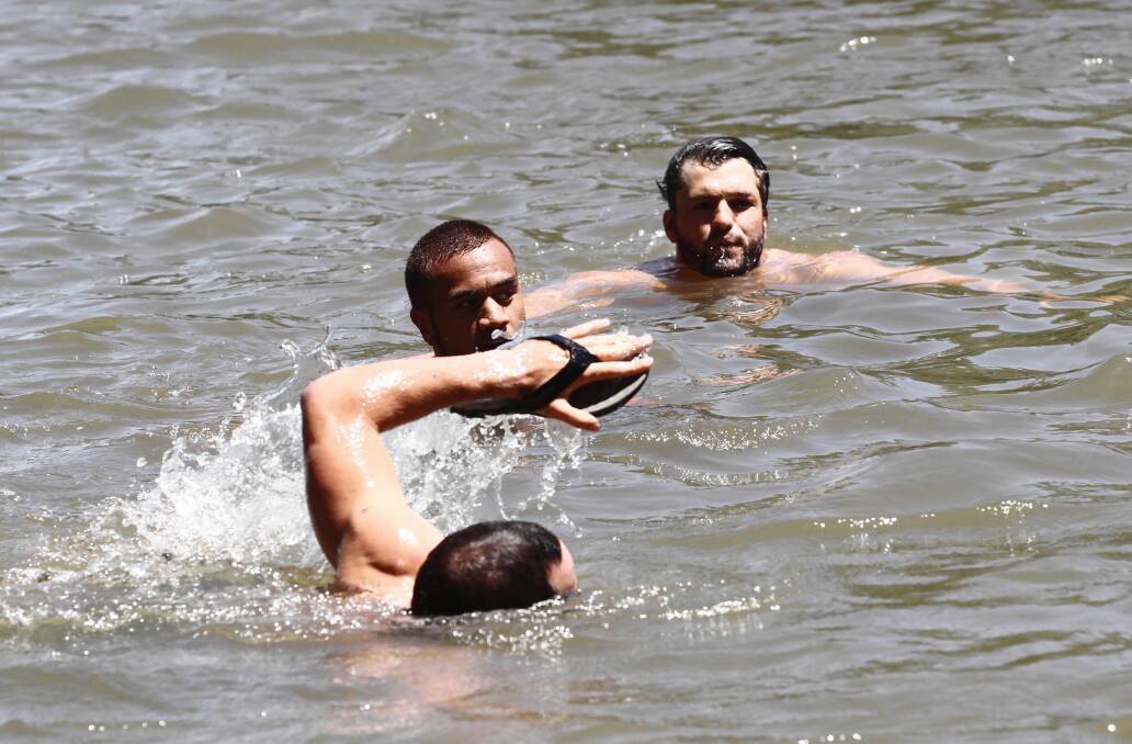 A Waratahs’ player finds a novel way to tackle the fast-flowing Murray River.