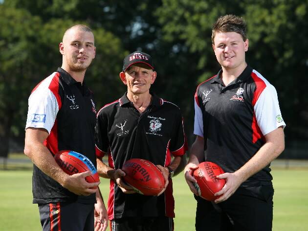 Wodonga Saints are on the up under thirds coach Drew Cameron (right), senior coach Terry Burgess (centre) and assistant Josh Lieschke (left).