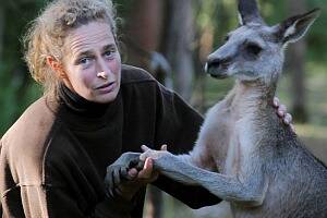 Kangaroo shelter worker Wyanda Lublink with a young roo. PICTURE: David Thorpe.