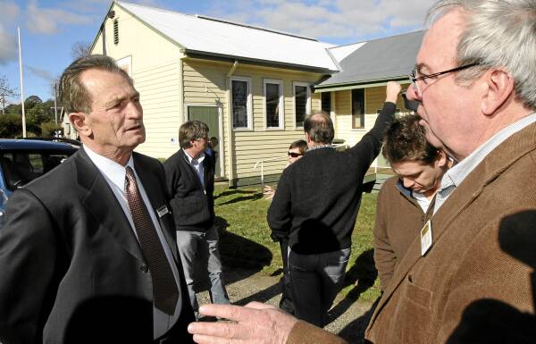 Nino Mautone talks with Indigo Shire Mayor Bernard Gaffney in Stanley yesterday. Picture: PETER MERKESTEYN