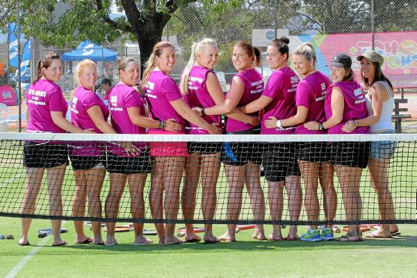 Cobram Chargers’ Country Week team: Katherine Ulanowski, Jenelle Findlay, Lauren Warden, Laura McNamara, Kate Antosik, Sharna King, Bonnie Pearson, Carly Robinson, Nicole Tanner and Maddie Walker. They’re definitely in it to win it, but the social side of the competition has also lured them to the Border. Picture: TARA GOONAN