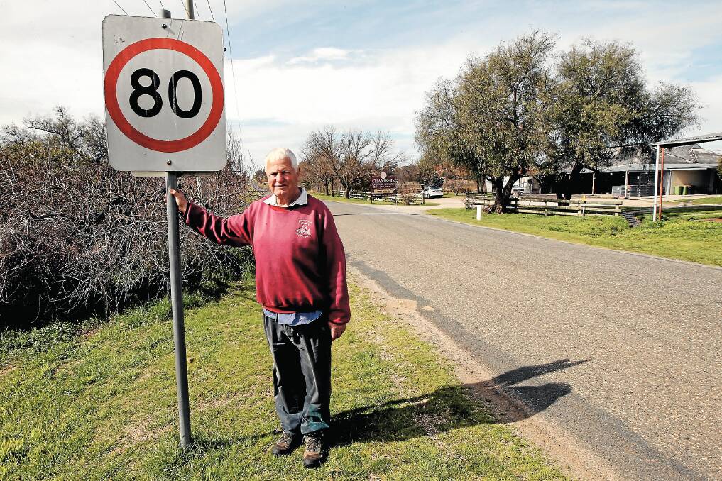 The 80km/h speed sign outside Bill Chambers’ Rutherglen winery will be removed as part of a move to turn most of his street into a 60km/h zone. Picture: PETER MERKESTEYN