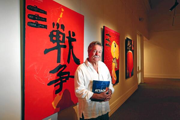 Artist Ken Done at the Albury Art Gallery yesterday for the opening of his exhibition ATTACK: Japanese midget submarines in Sydney Harbour. It will run until January 27. Picture: MATTHEW SMITHWICK