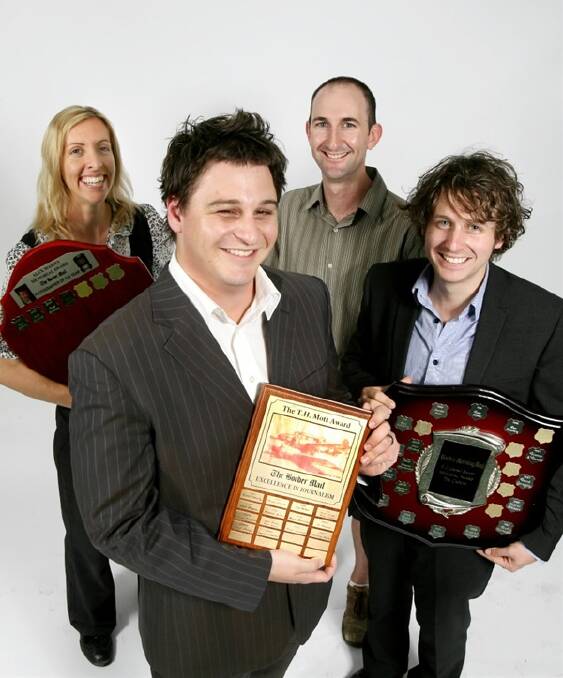Kylie Goldsmith, Daniel Dulhunty, Matthew Smithwick and Matt Cram were The Border Mail’s award winners yesterday. Picture: DAVID THORPE