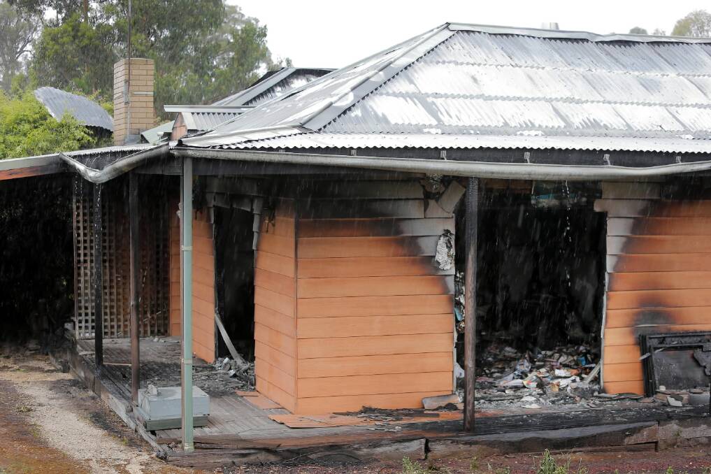 The remains of Clint Brown’s home in Blanche Street, Wahgunyah that was destroyed by fire on Wednesday. Picture: TARA GOONAN