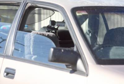 The protesters' video camera in a car outside the clinic yesterday.