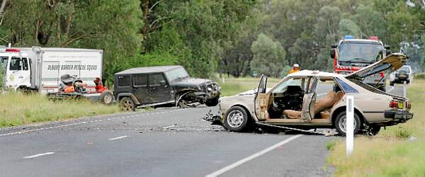 The scene of the head-on collision on the Riverina Highway.