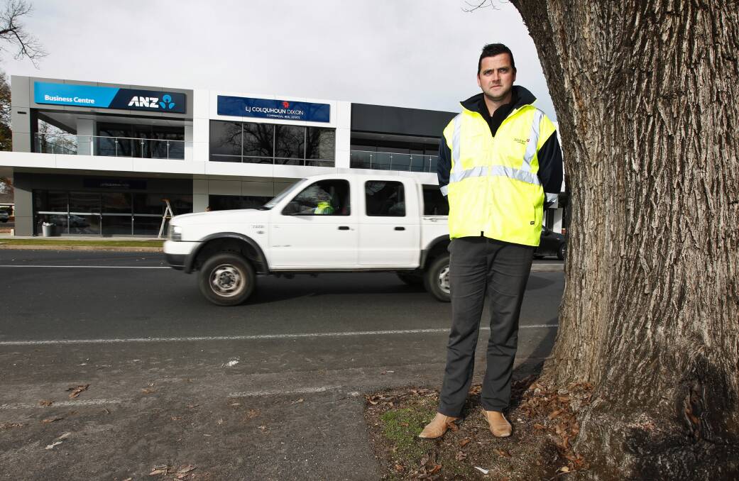 Zauner Construction project manager Matt Chisholm outside the two-storey office block in central Albury. Pictures: BEN EYLES