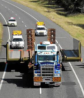 The truck on the Hume Freeway near Moloney Drive after taking a detour. Picture: KYLIE GOLDSMITH