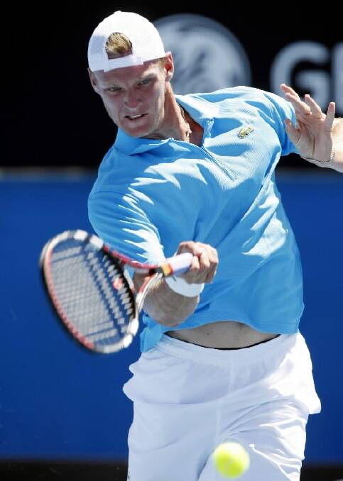 Sam Groth in action during his clash with Mardy Fish in January. Picture: JOHN RUSSELL