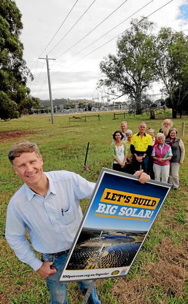 Lauriston Muirhead launches the push for a Border solar power plant with other members of Wodonga Albury Towards Climate Health. Picture: DAVID THORPE