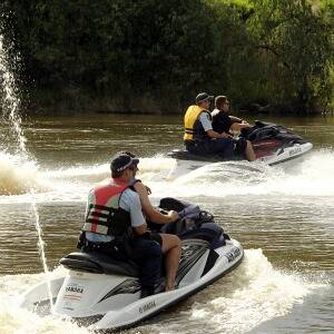 Members of the public with jet-skis help police with the search on Saturday. Picture: PETER MERKESTEYN