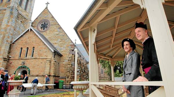 Professor Marie Bashir with Archdeacon Peter MacLeod-Miller at St Matthew&rsquo;s. Picture: KYLIE ESLER