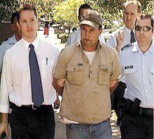 John Bergamin is led into Myrtleford court yesterday. Picture: PRIME TELEVISION