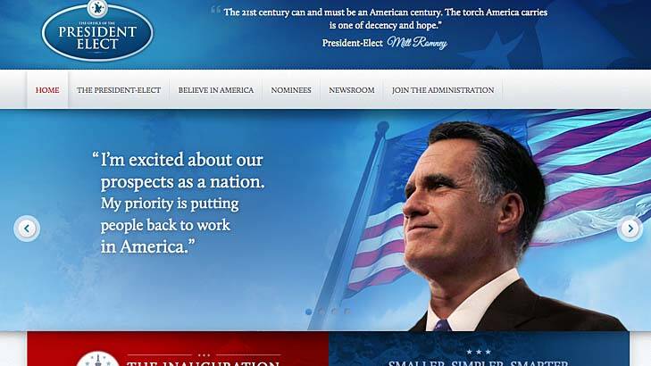 Website gaffe ... Mitt Romney the President-Elect.