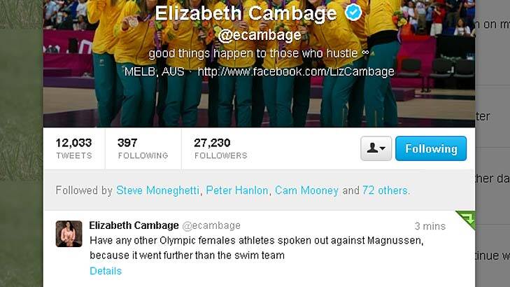The message from Liz Cambage on Twitter, which was later deleted.