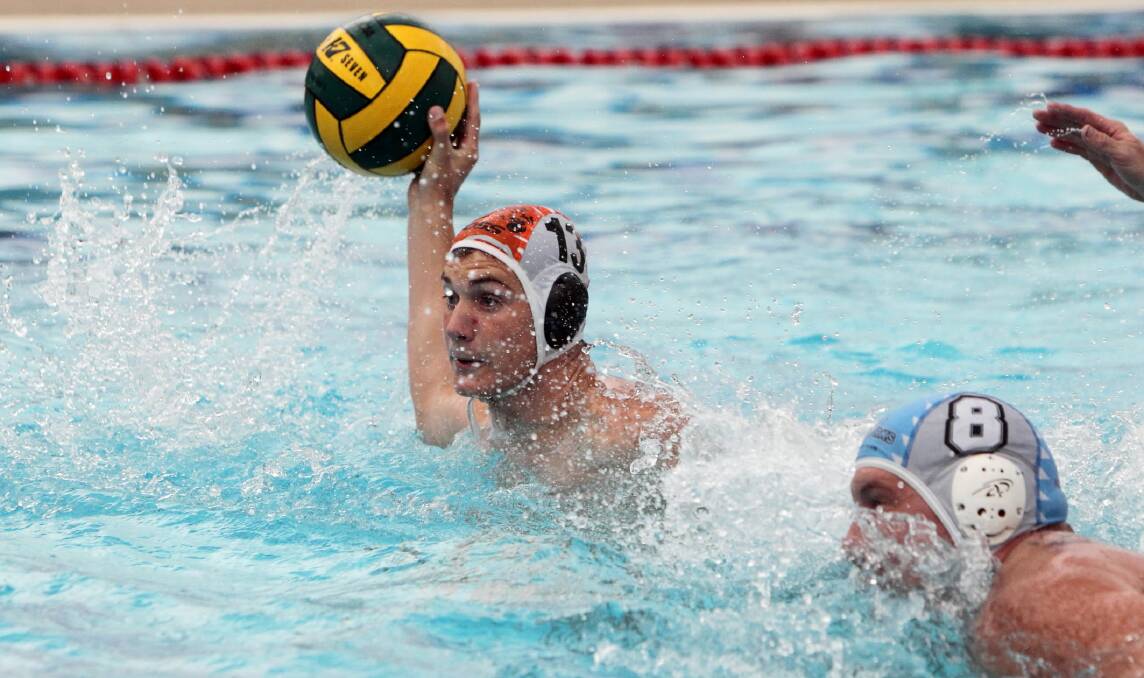  Albury Tigers Elijah Brooks in action against the Sharks in A-grade water polo action at Albury on Friday night.
