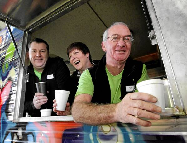 Carevan volunteers Mark Haley, Suzy King and Bob Reid get ready for action at the food van’s training day. Picture: KYLIE GOLDSMITH