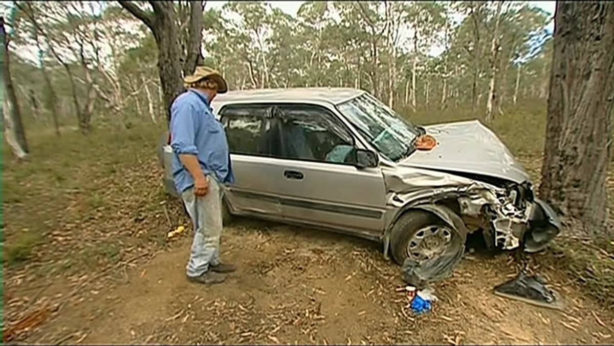 The car that trapped Herbert Schutz at Rylstone for four days. Picture courtesy NBN TV.