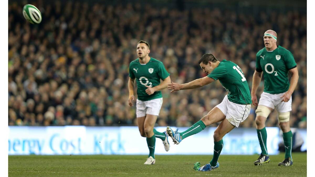 Jonathan Sexton of Ireland kicks during the International match between Ireland and Australia. Photo: Getty Images.