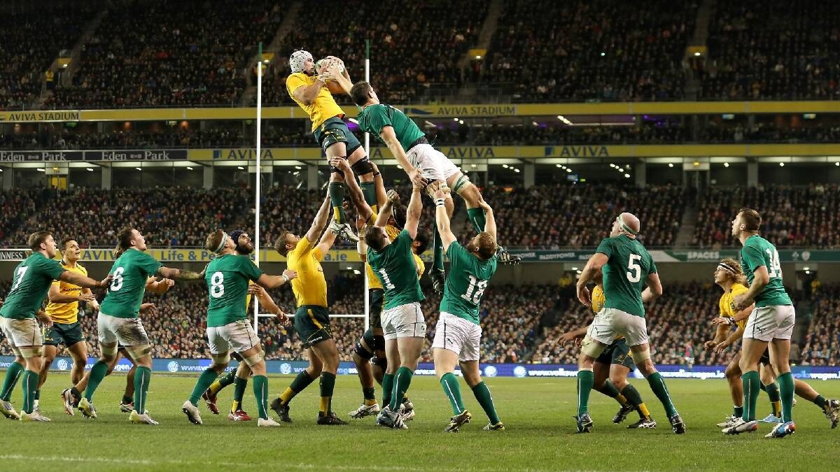 Ben Mowen of the Wallabies wins the ball during the International match between Ireland and Australia. Photo: Getty Images.