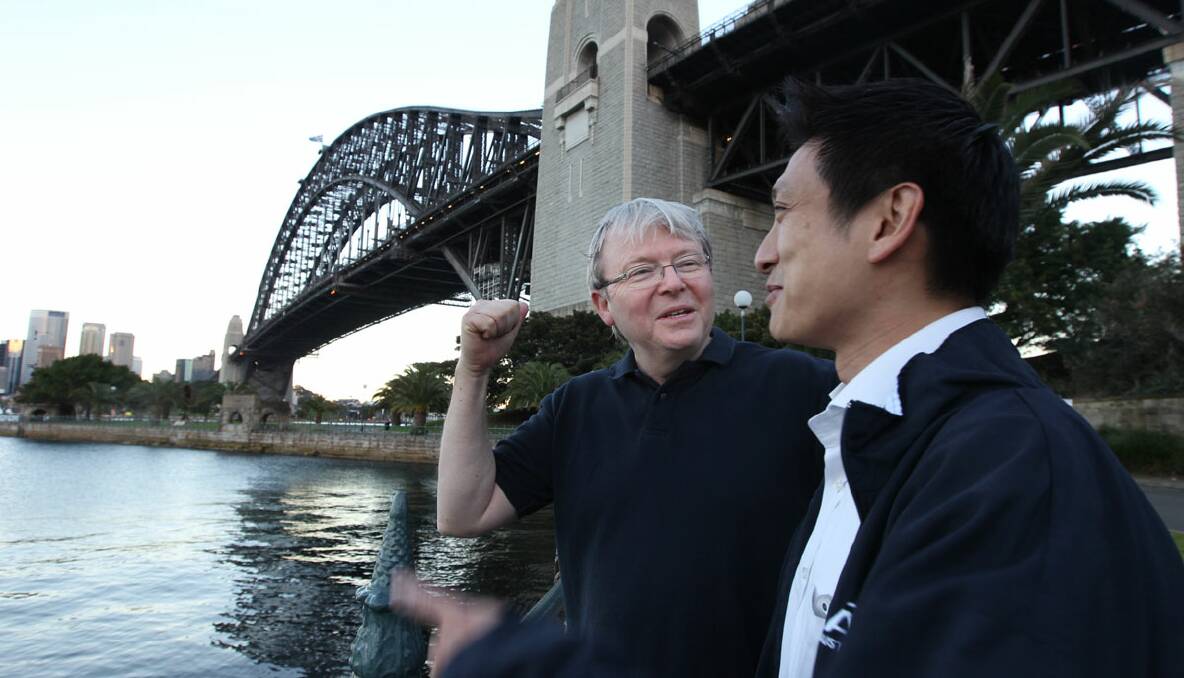 PM Kevin Rudd with Bennelong candidate Jason Li. Photo: Jacky Ghossein 