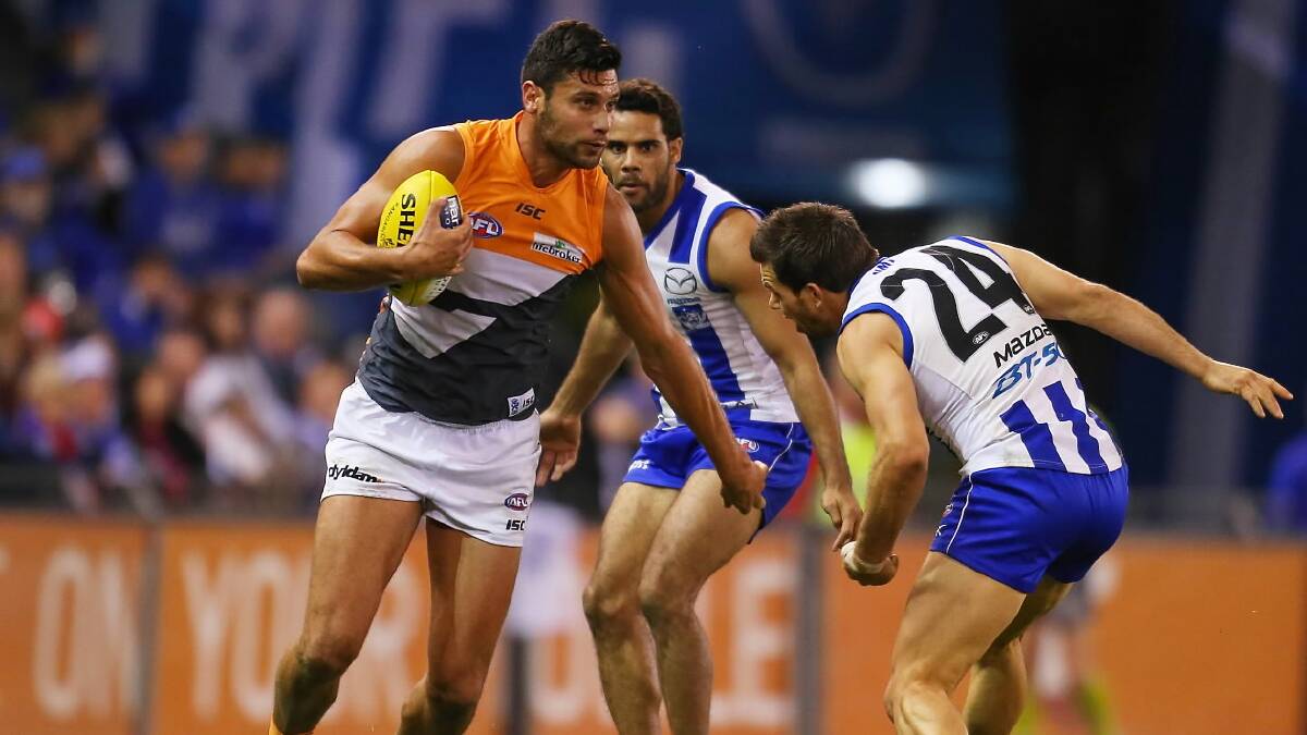 Setanta O’hAilpin on the attack for the Greater Western Sydney Giants this year against North Melbourne in the AFL. Picture: GETTY IMAGES