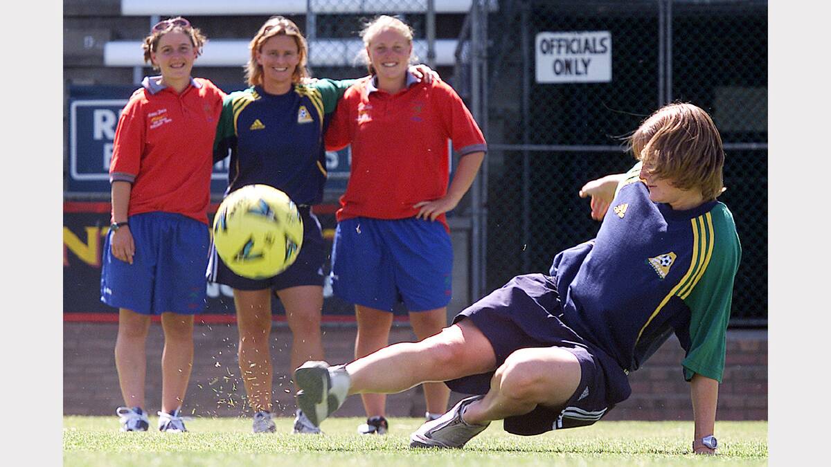 The Matildas will be playing against South Korea at Lavington Sports Oval. Kate McShea shows Amy Chapman, Julie Murray and Georgia Chapman how it's done. Picture: MARK DALLINGER