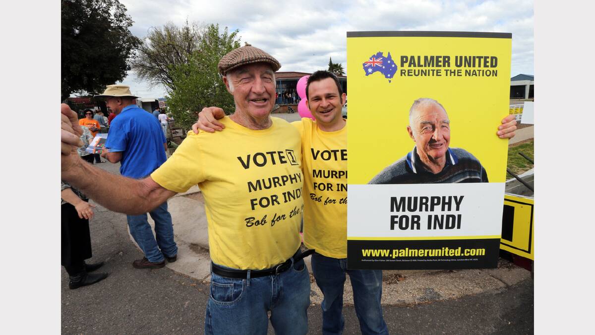 Palmer United candidate, Bob Murphy and David Greck, who was handing out his how to vote cards.