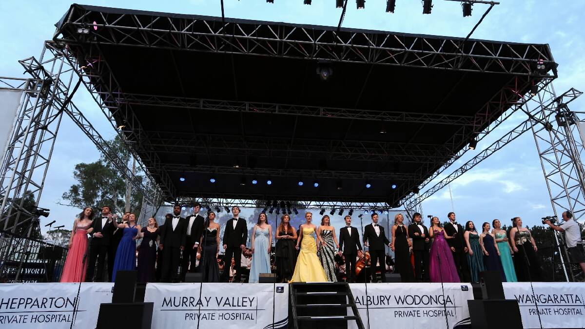 The singers line the stage to open Opera in the Alps.