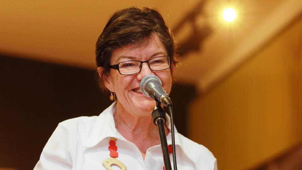 Cathy McGowan addresses the large and enthusiastic crowd at Wangaratta last night. Picture: JOHN RUSSELL