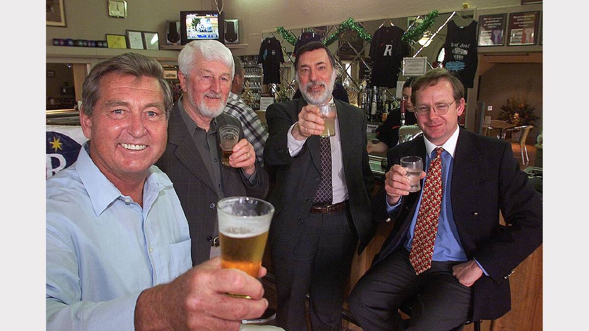 Corowa people's conference. The 'Corowa four' drinking at the Royal Hotel. Bill Peach, Walter Phillips, Professor George Winterton and Dr Bede Harris. Picture: SIMON DALLINGER