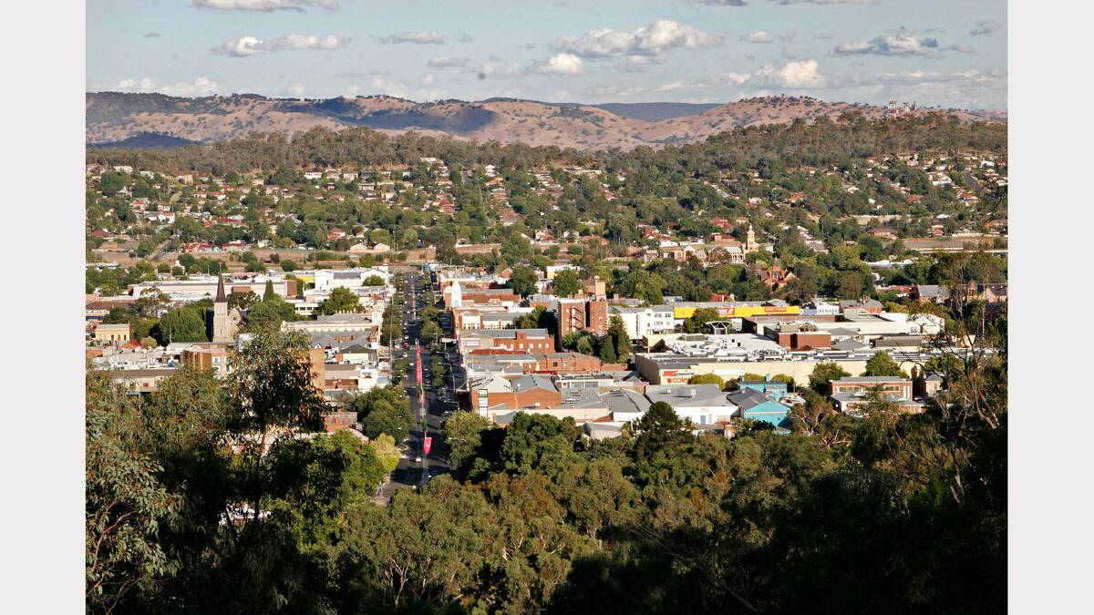 The view of Albury from Monument Hill.