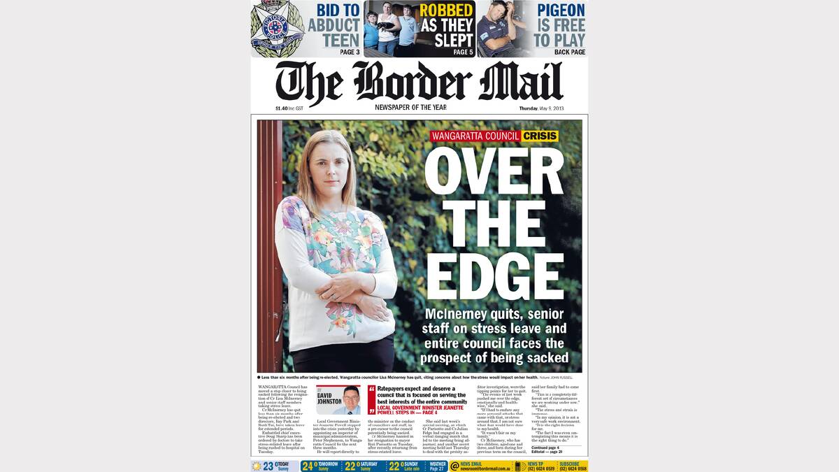 The Border Mail front page from May 9.