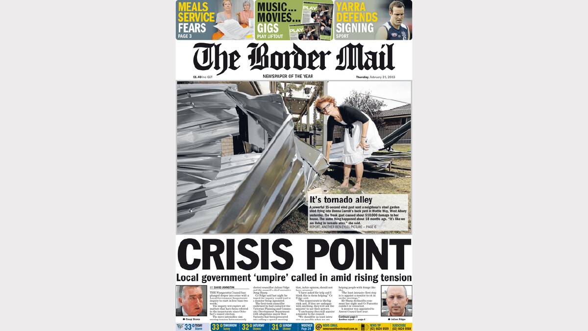 The Border Mail front page from February 21.