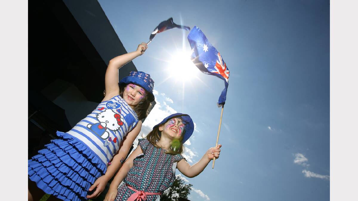 Wodonga, The Cube. Australia Day Celebrations. Lara Fryer, 5, and Zali Fryer, 3, of Wodonga.