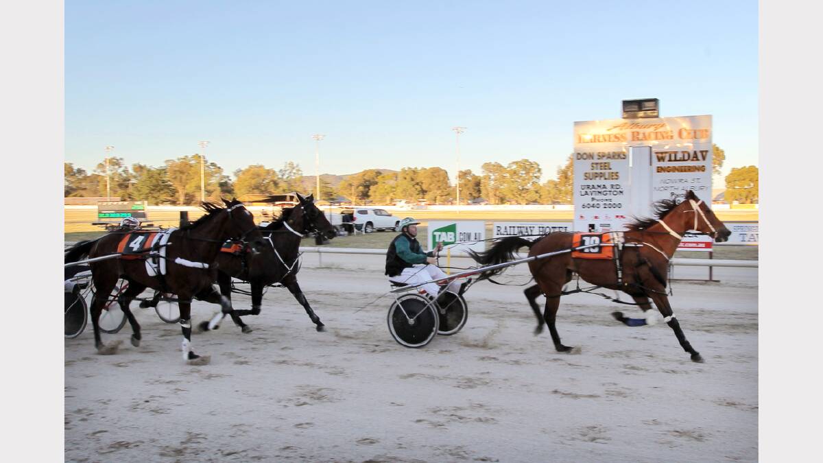 Cloudy Beach, driven by Royce Gregory-Jack, wins at Albury trots. PICTURE: Tara Goonan.