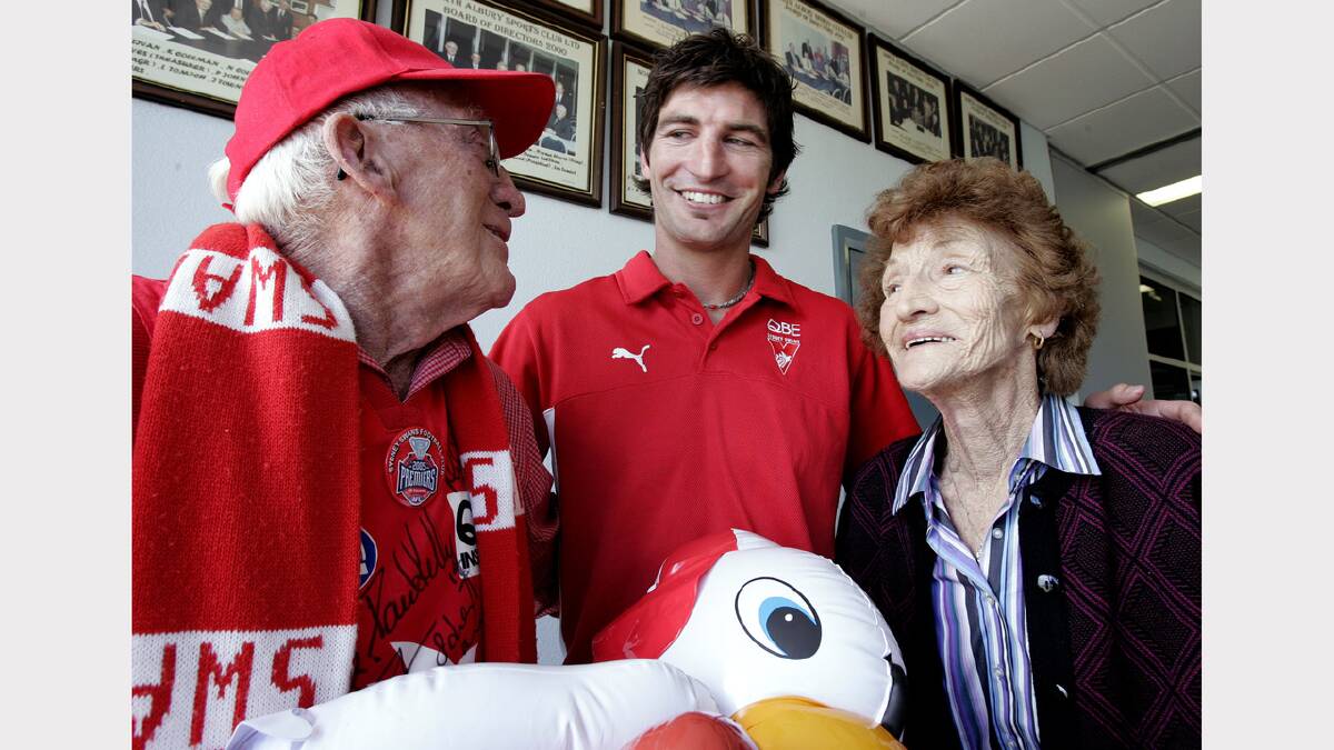 Wally Moras with grandson Brett Kirk and wife Vera in 2005.