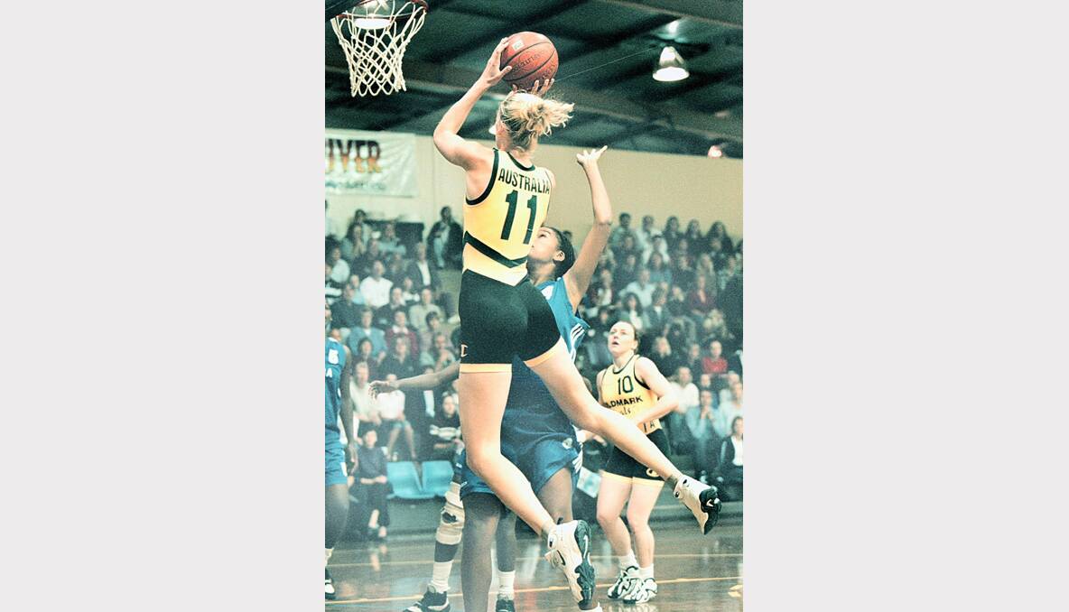Lauren Jackson, 17, playing for the Opals against Cuba at Albury Sports Stadium in 1999.