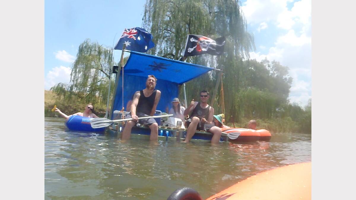 Josh Drummond, Mitch Woodfall, Nyssa Chant and Kate Radley, taken on the murray river, floating from Mungabareena to Noreuil