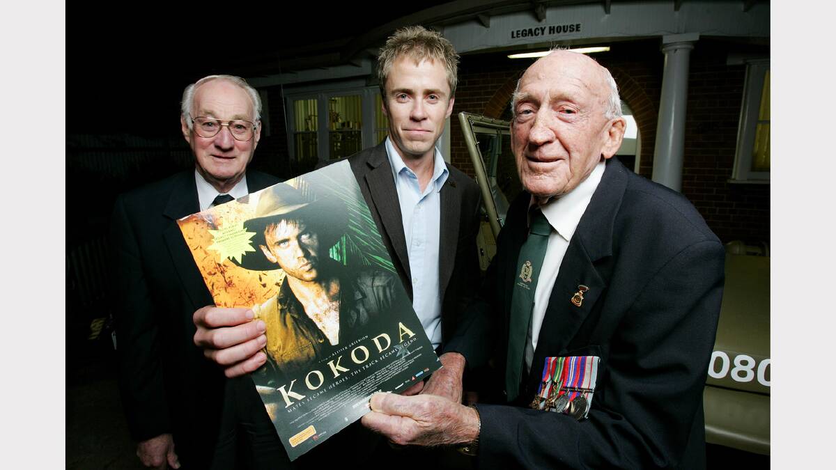 Wally Moras with Bob Sutherland and actor Travis McMahon ahead of the movie premiere of Kokoda in 2006.