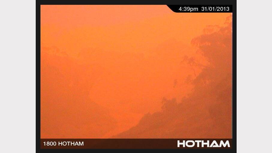 AFTER: This photo from the Mount Hotham resort web cam shows thick smoke blanketing the resort.