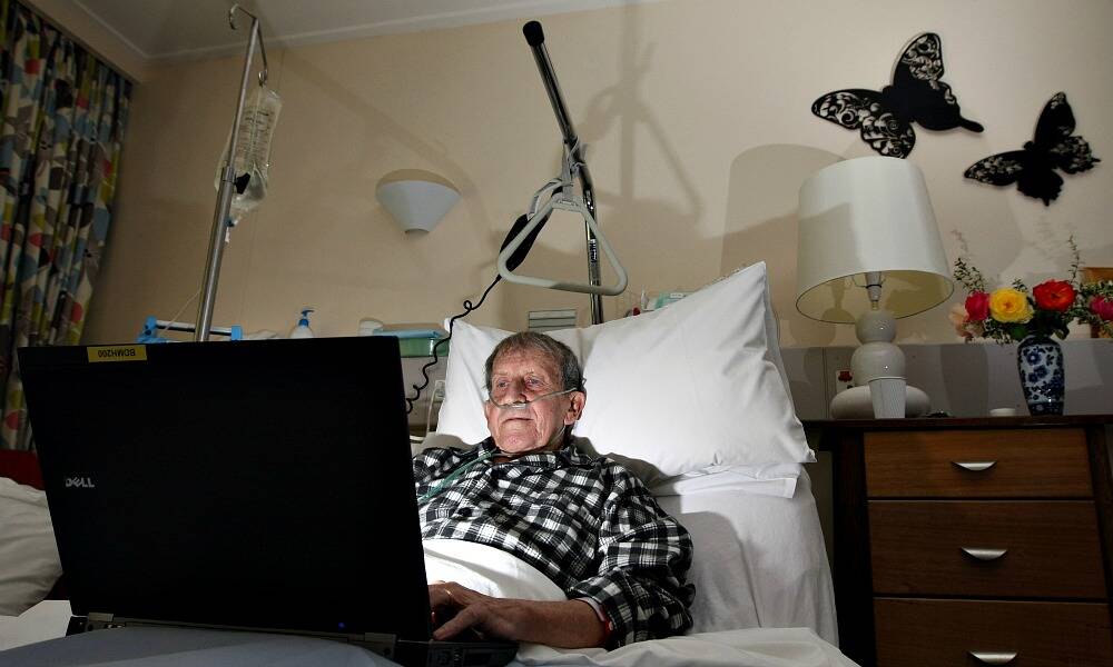 Greg Naylor at Benalla Hospital in March this year. He died last week after chronicling his battle with cancer on a blog. Picture: JOHN RUSSELL